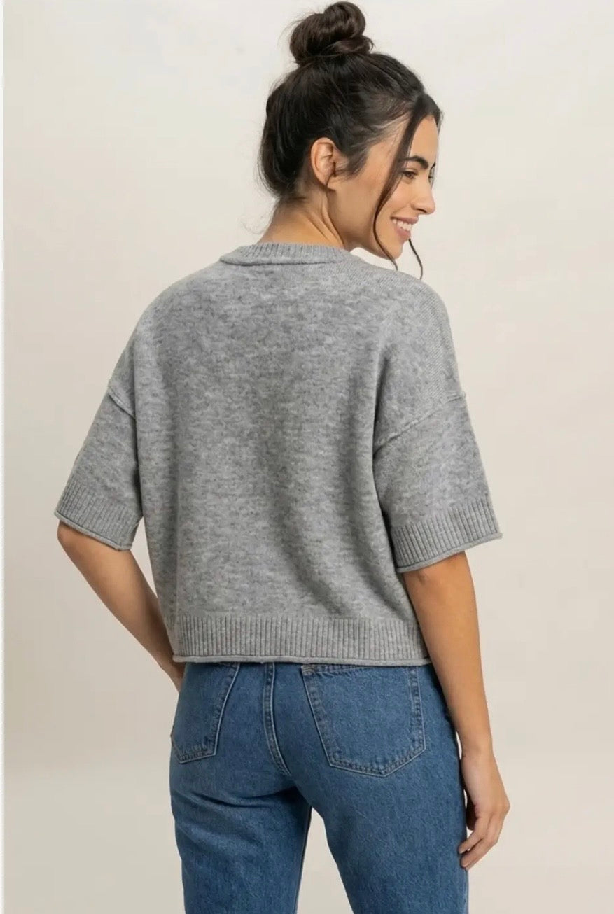Seam Detail Short Sleeve Sweater