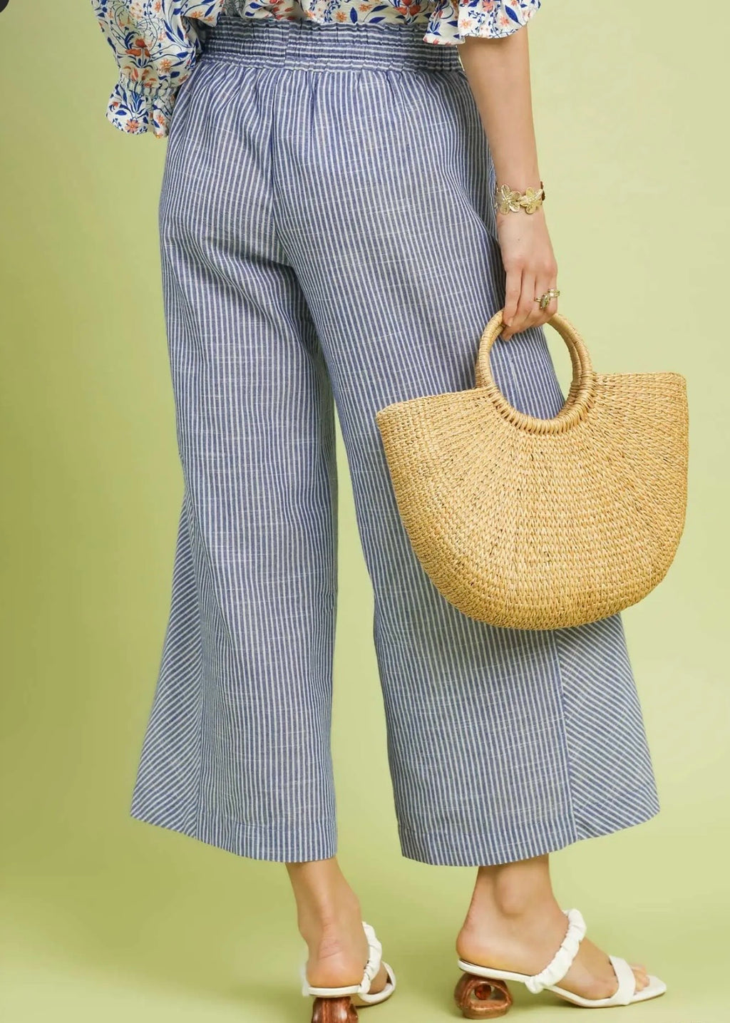 Linen Blend Stripe Wide Leg Pants