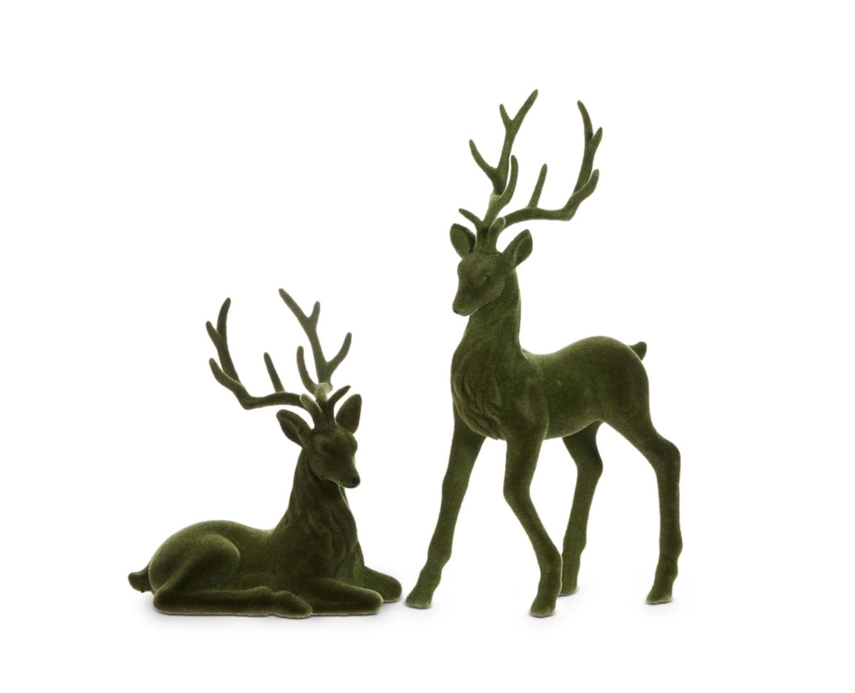 15" Green Flocked Deer