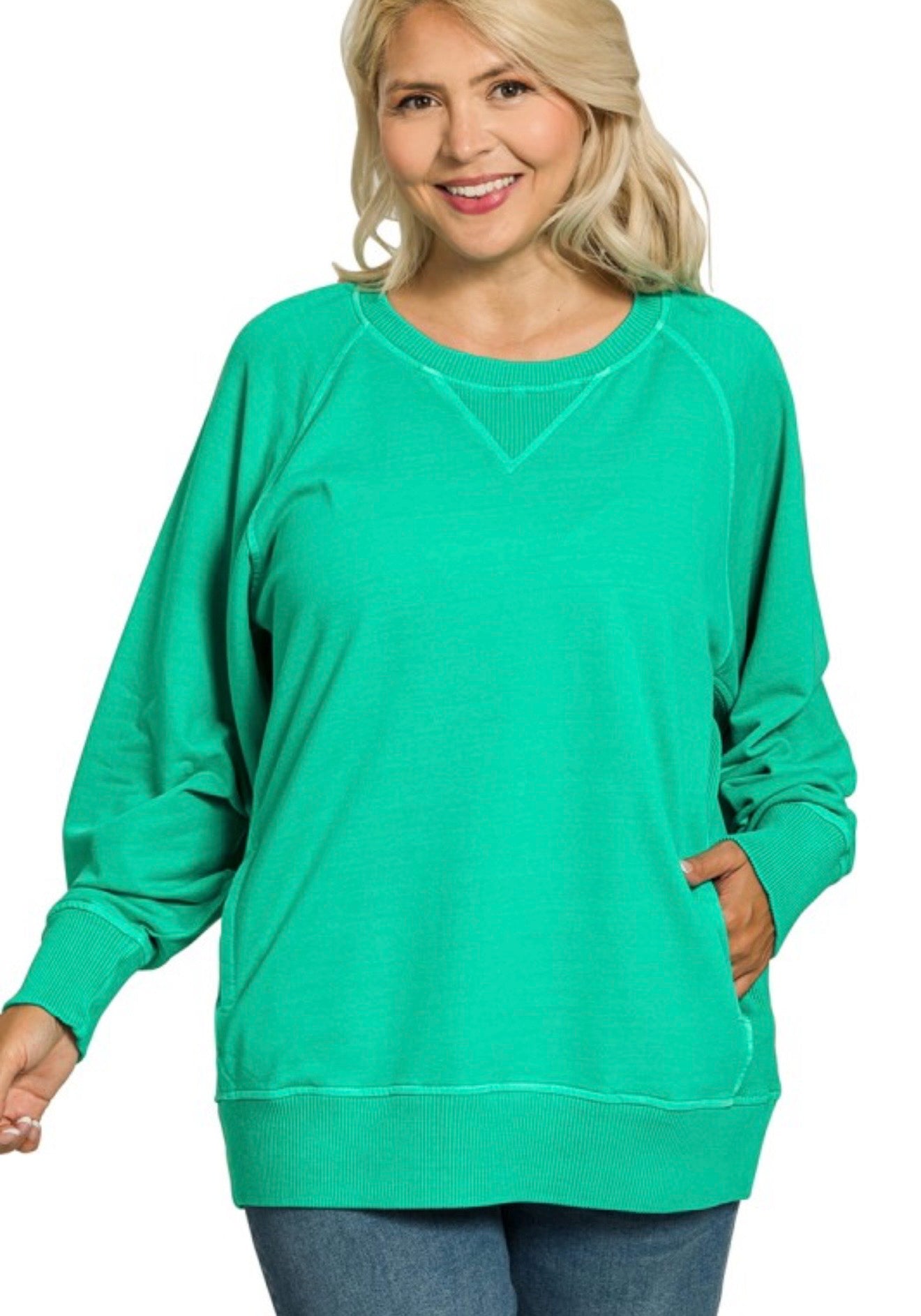 Curvy Pigment Dyed French Terry Sweatshirt with Pockets