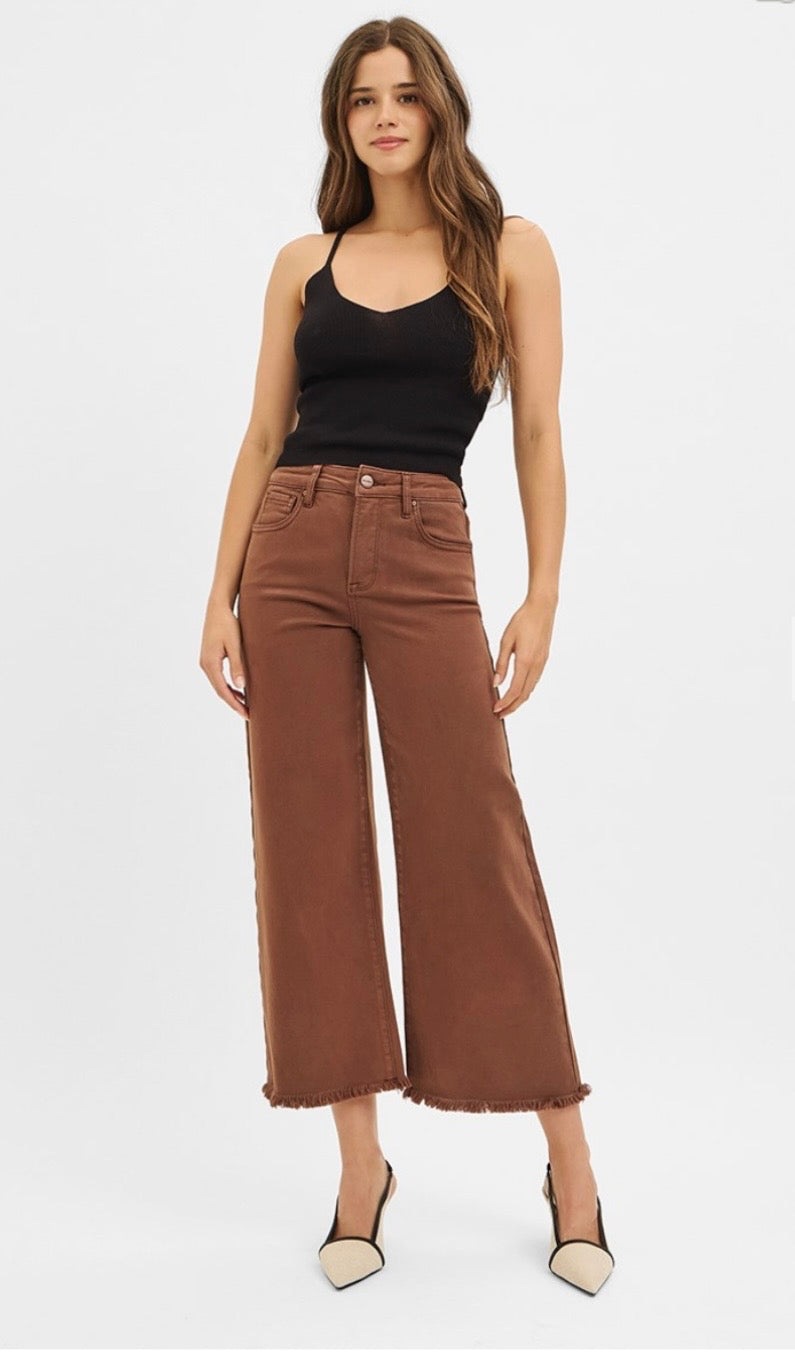 Risen Cocoa Tummy Control Raw Hem Jeans