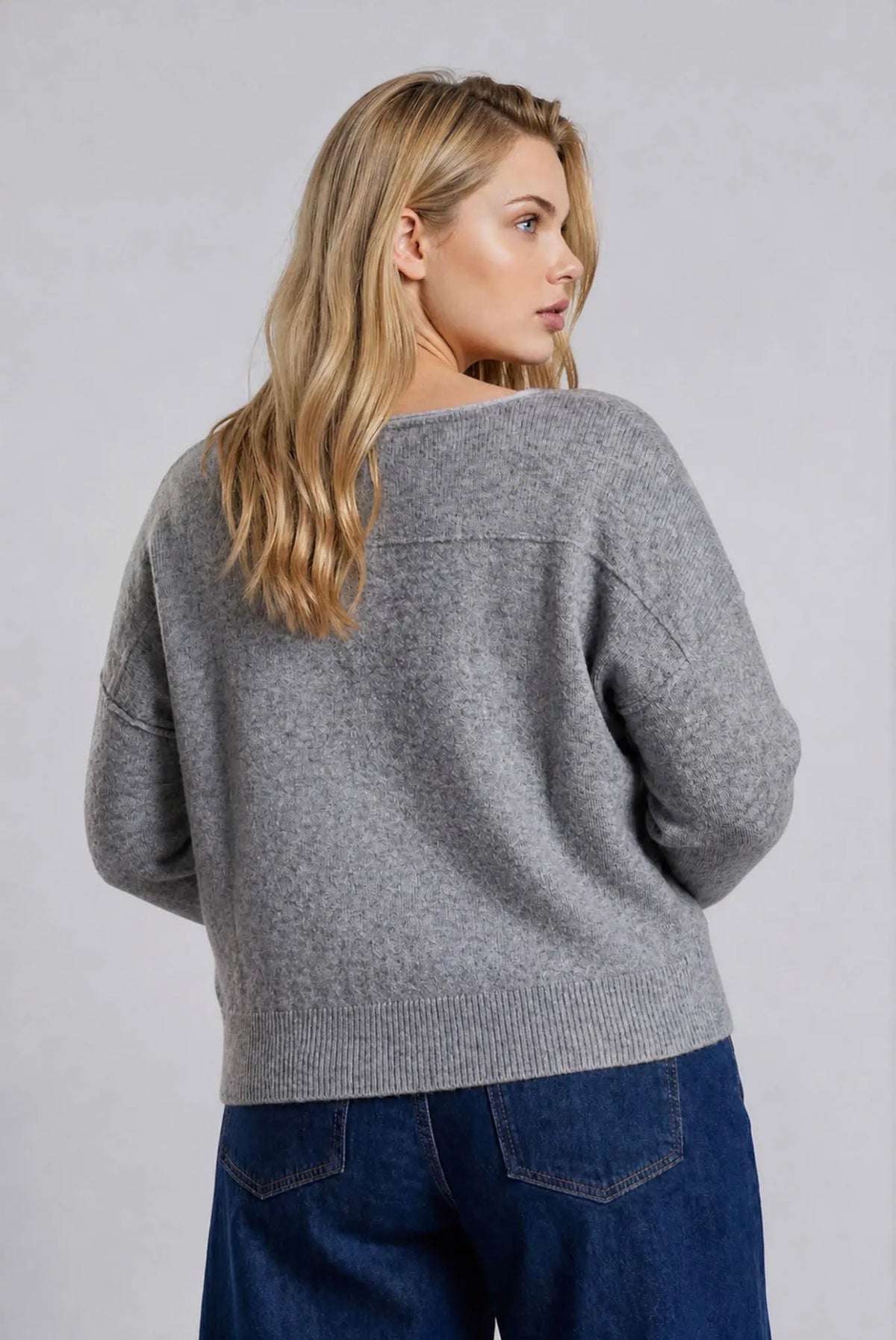 Curvy Off Shoulder Contrast Sweater