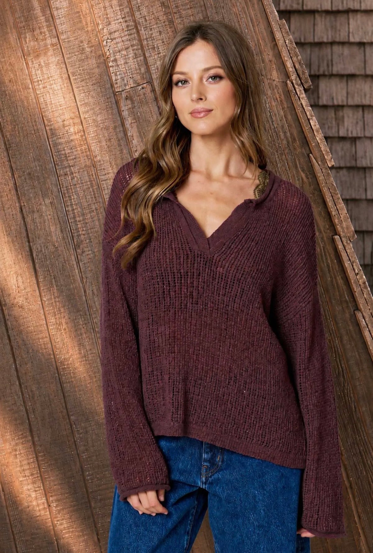 Long Sleeve Open Knit Sweater