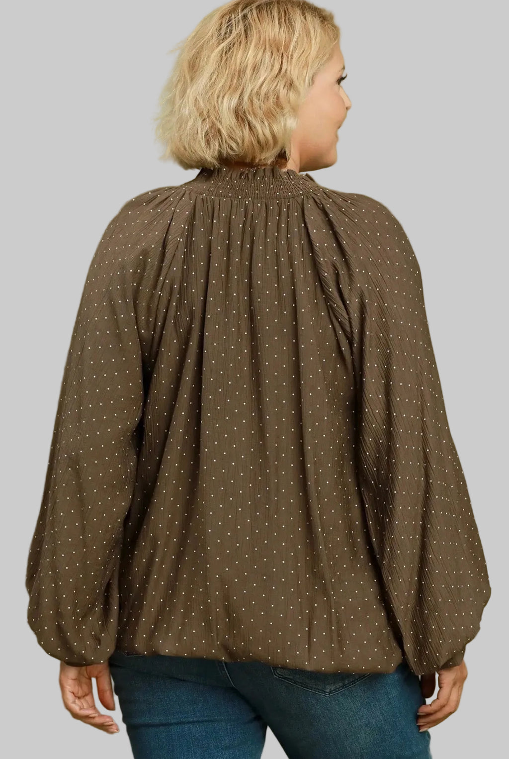 Curvy Polka Dot Brown Blouse