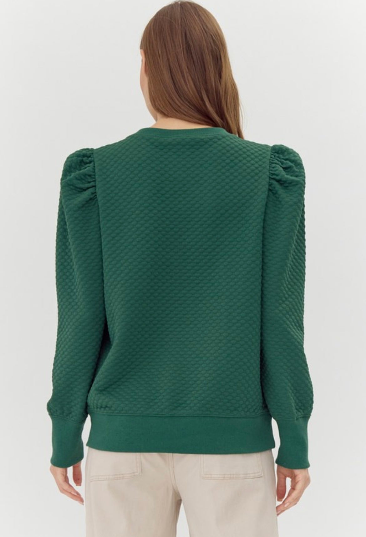 Puff Shoulder Textured Sweatshirt