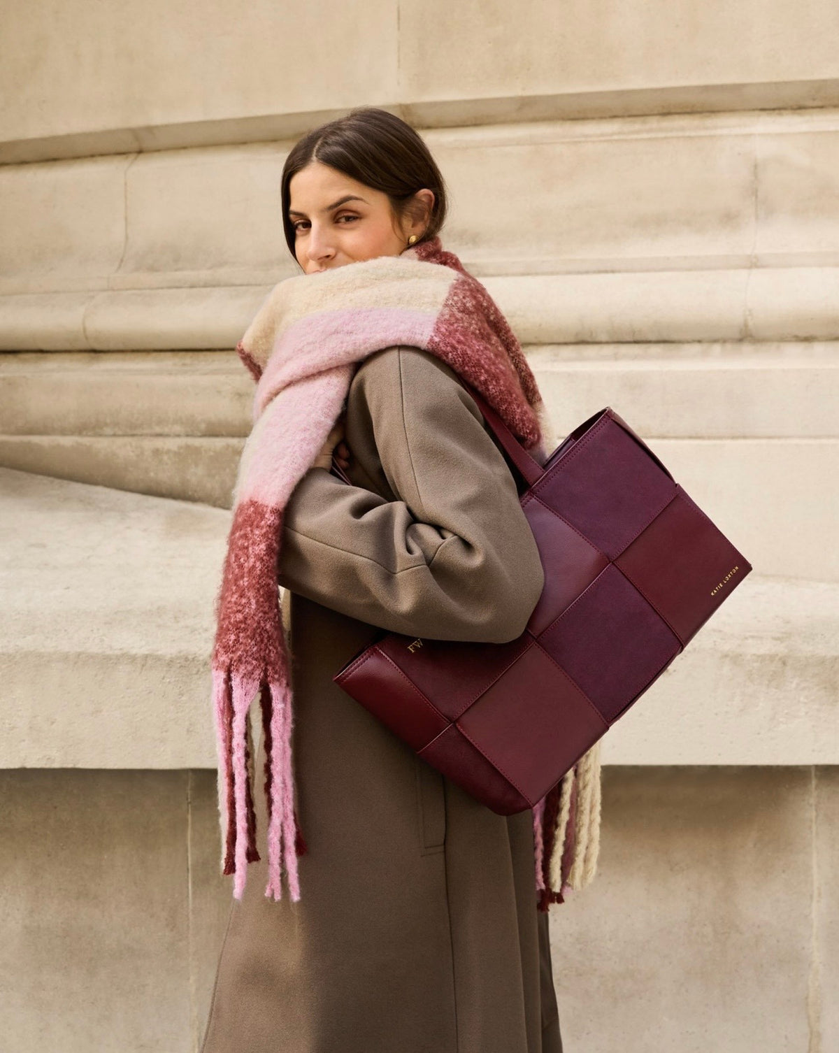 Taya Hand Woven Suedette Tote Bag in Cherry