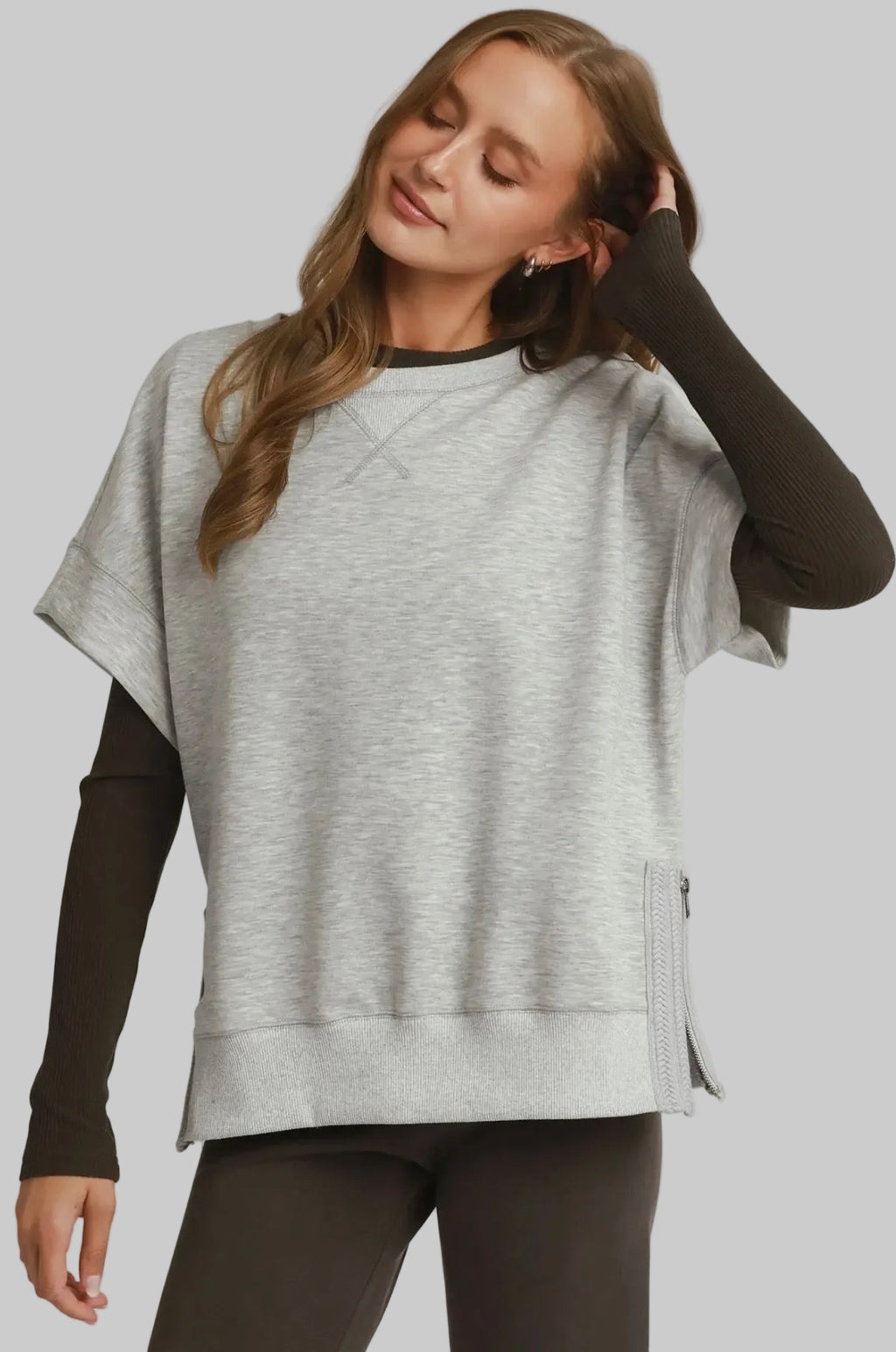 Luxe Knit Crochet Side Zip Dolman Top