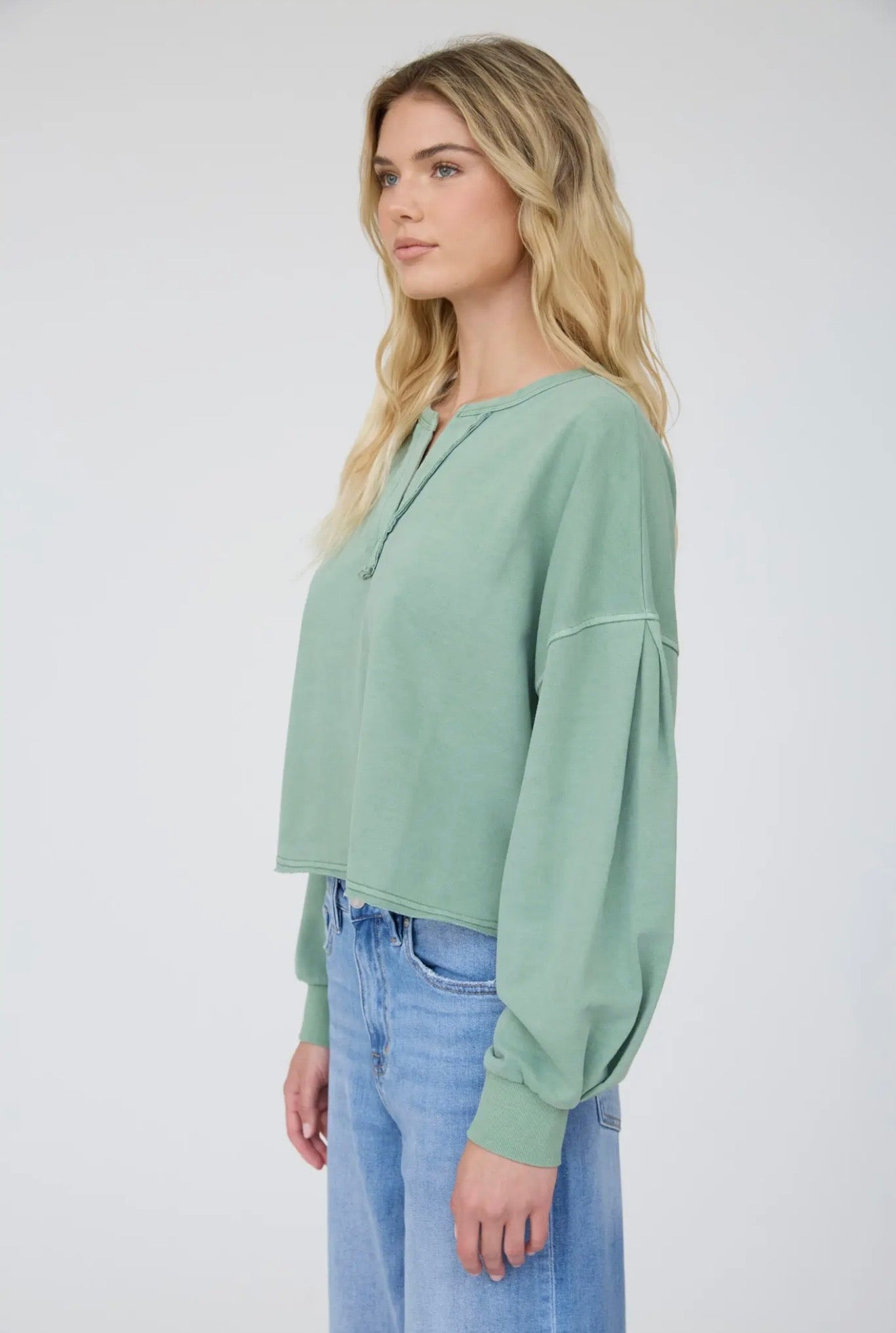 Notch Collar Long Sleeve Knit Top