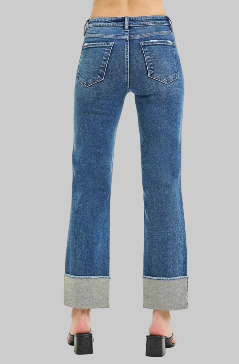 Risen Mid Rise Ankle Straight Cuffed Jean