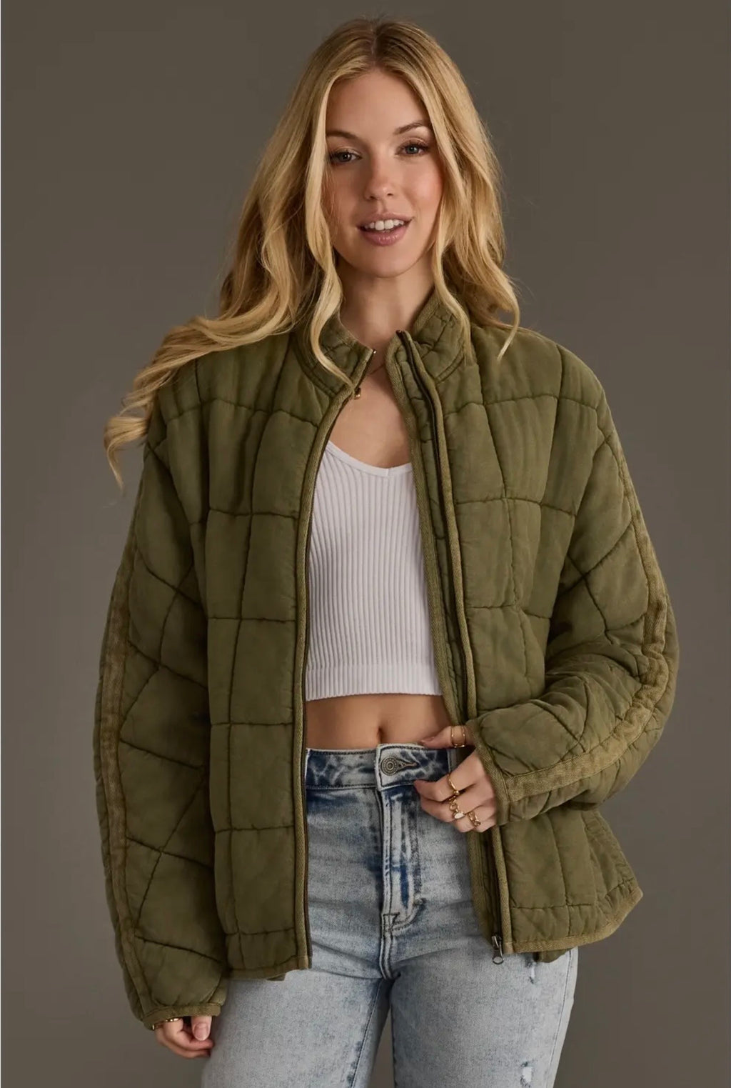 Contrast Stripe Soft Quilted Jacket