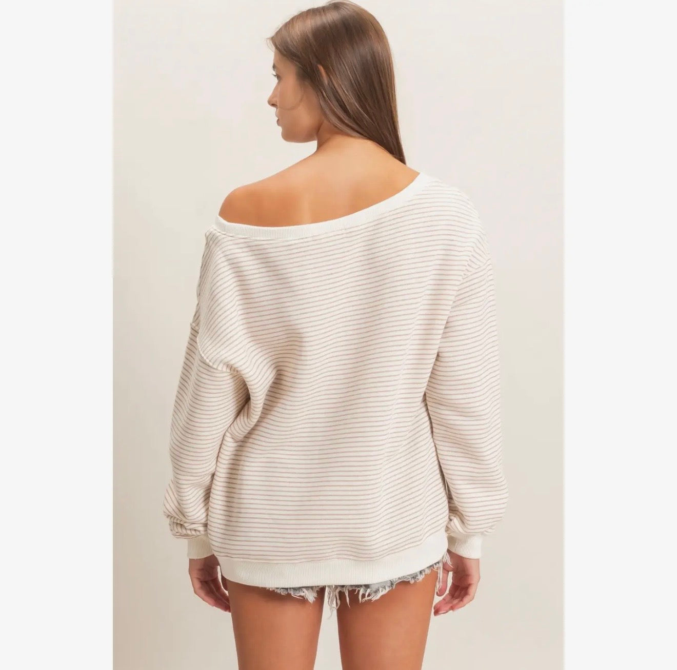 Stripe Off-Shoulder Sweatshirt