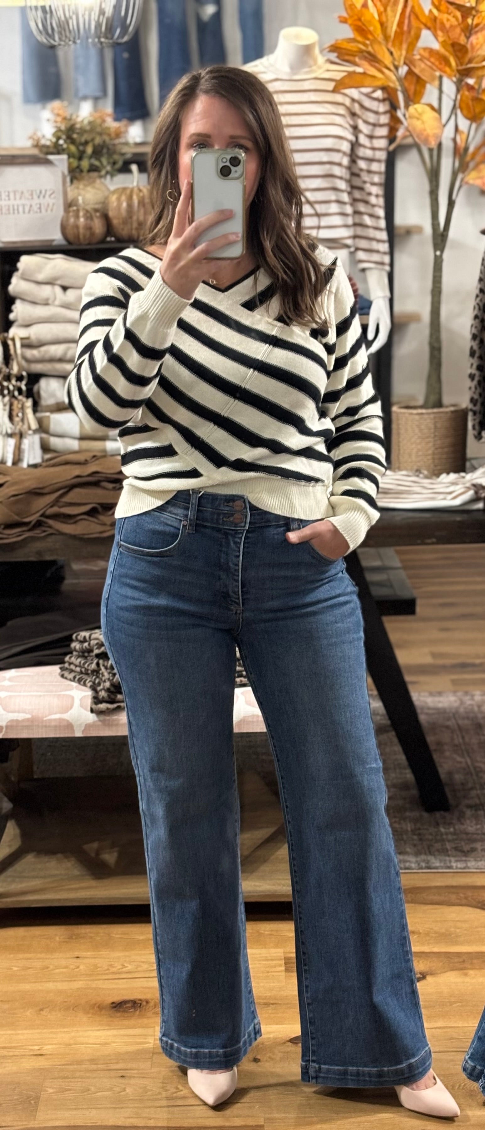 wrap vneck stripe sweater