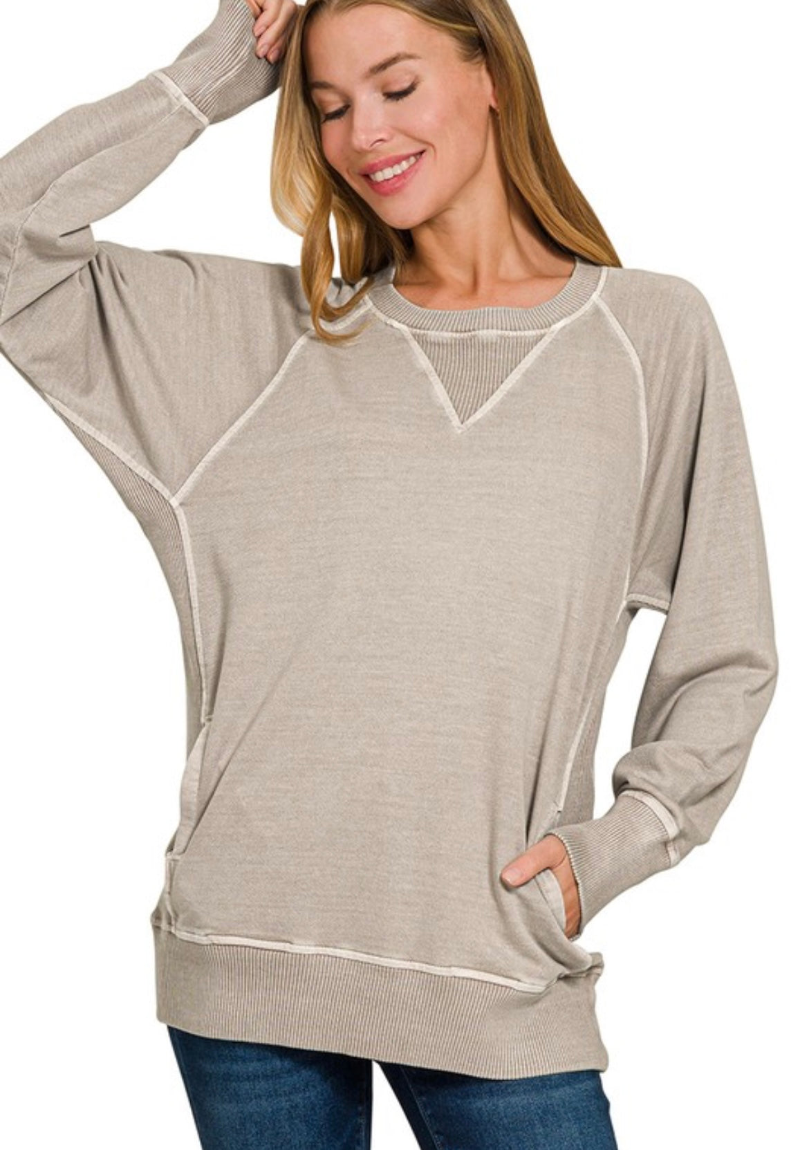 Pigment Dyed French Terry Pullover with Pockets