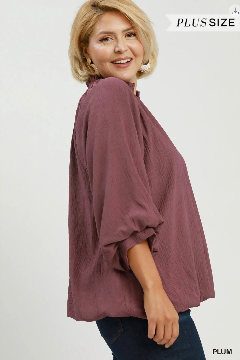 Curvy Smocked Collar Bubble Hem Top