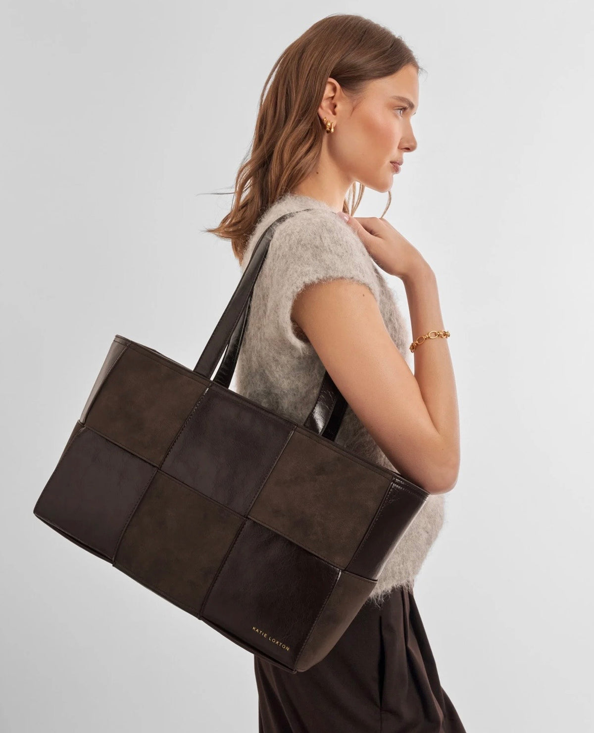 Taya Hand Woven Suedette Tote Bag in Bitter Chocolate