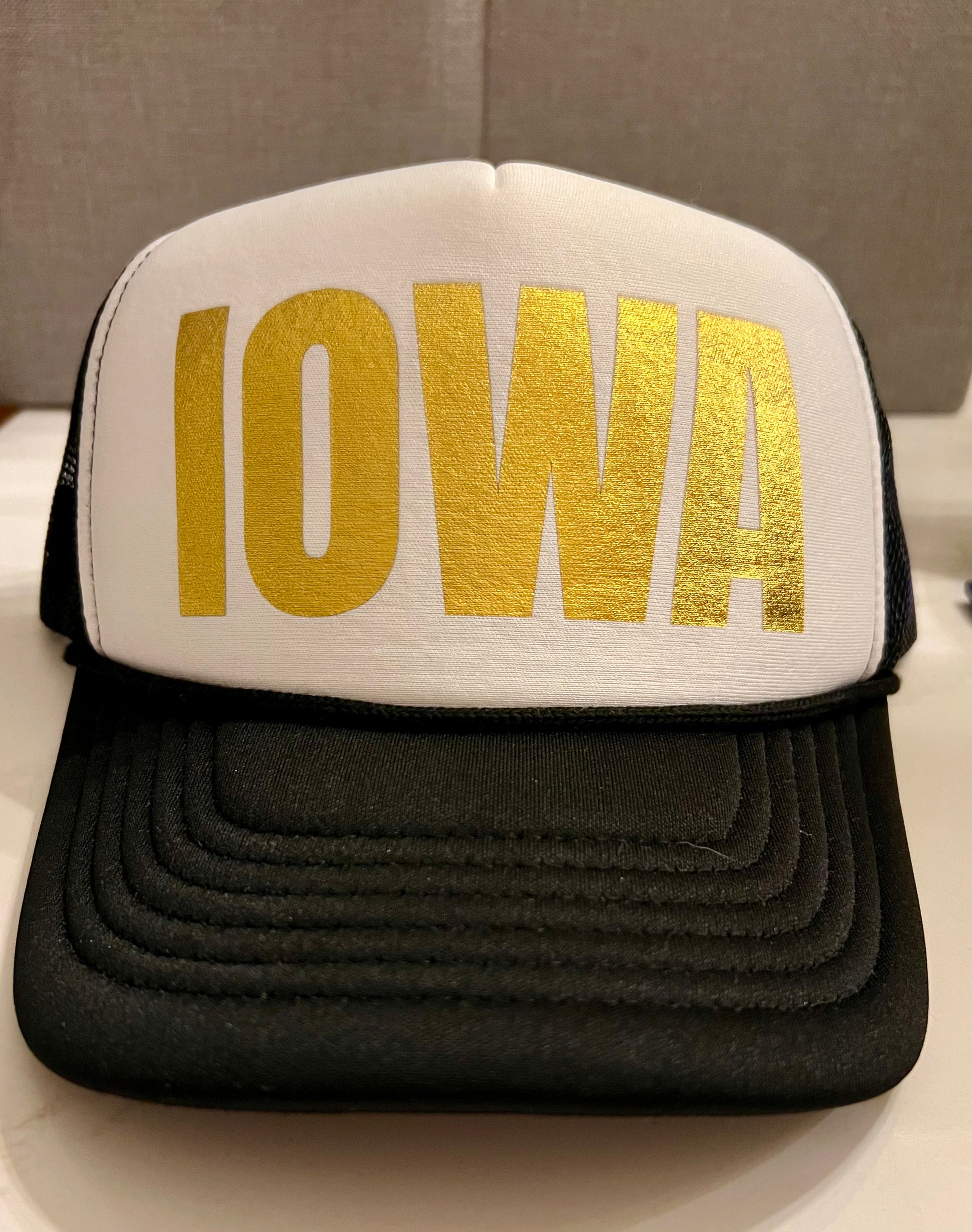 Black with Gold Foil IOWA trucker hat