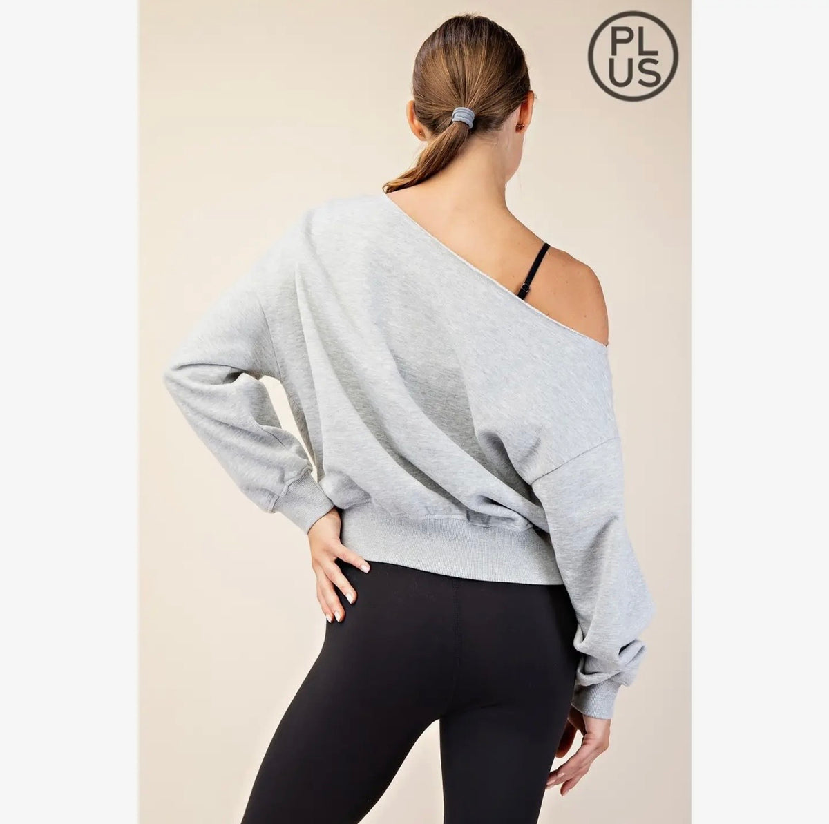 Curvy French Terry Fleece Off Shoulder Top