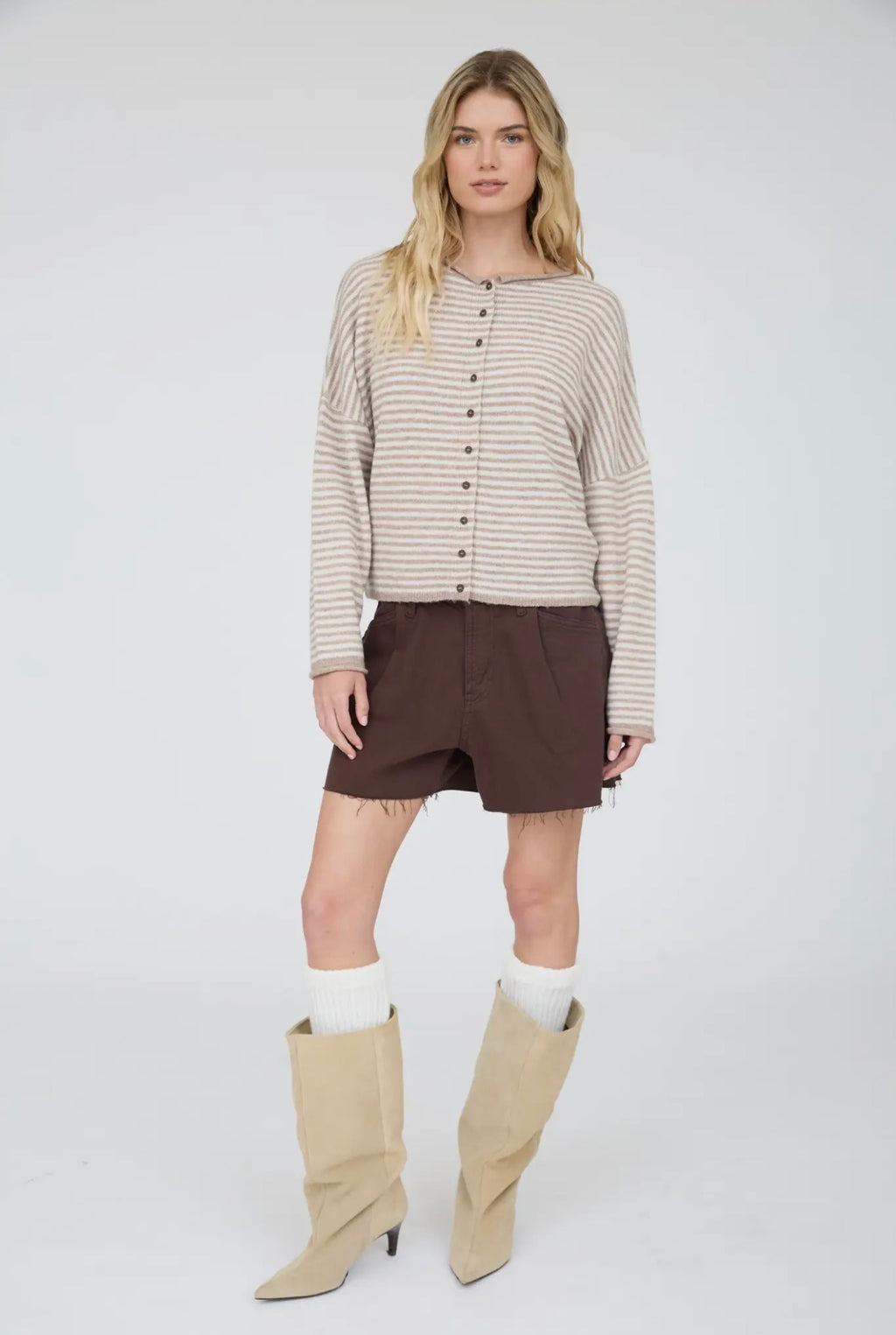 Stripe Raw Edge Cardigan
