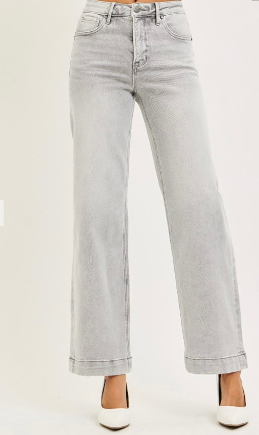 Risen High Rise Wide Leg Light Grey Ankle Jean