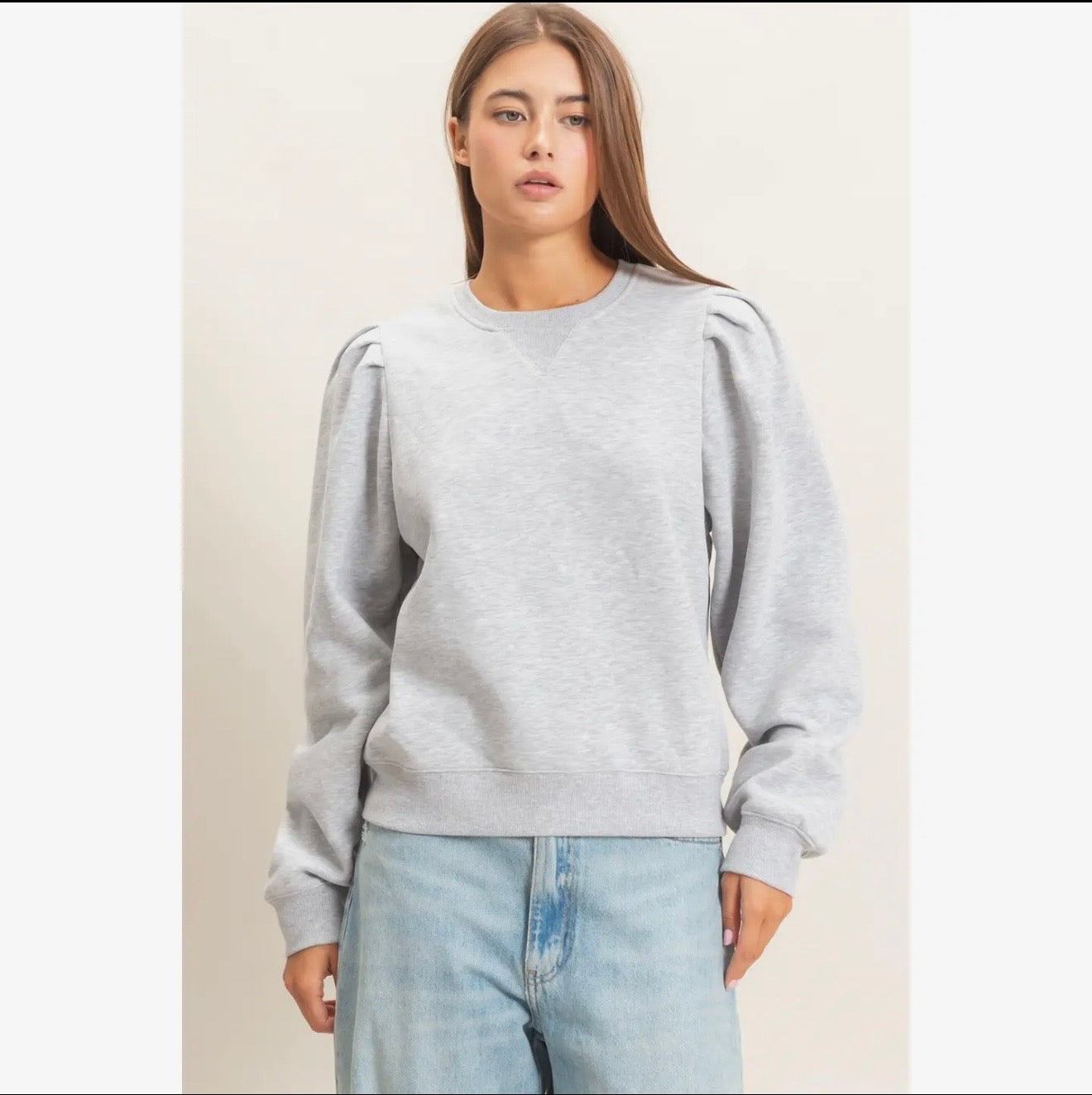 Puff Sleeve Crewneck Sweatshirt