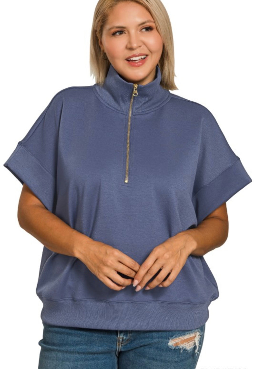 Curvy Scuba High Neck Half Zip Short Sleeve Pullover