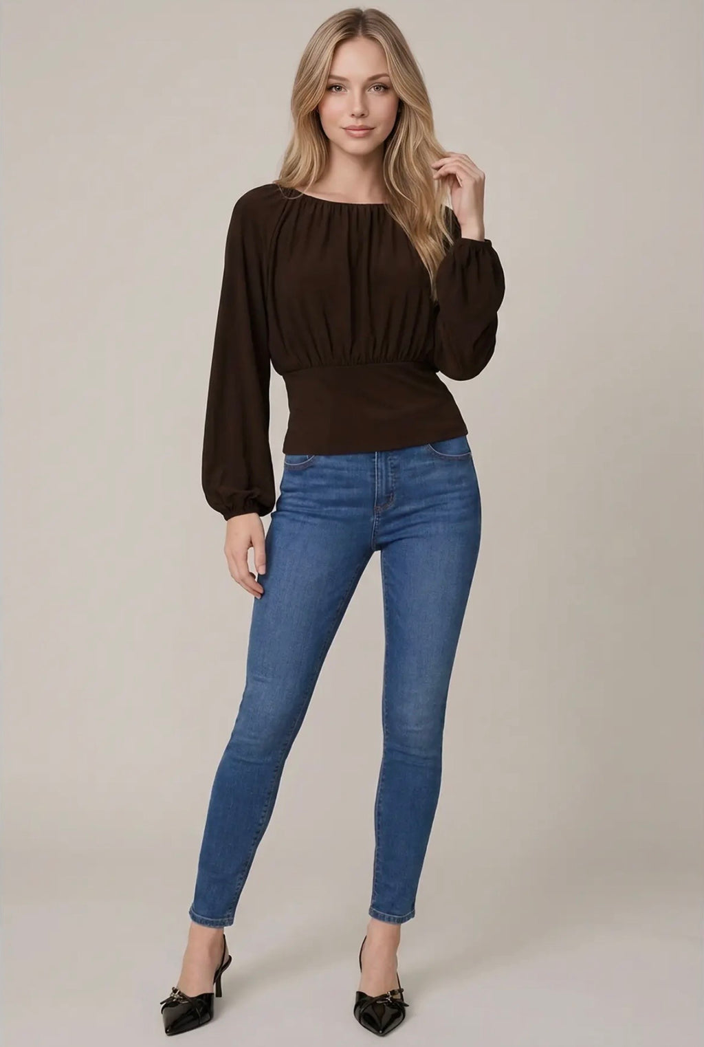 Brushed Knit Balloon Sleeve Top