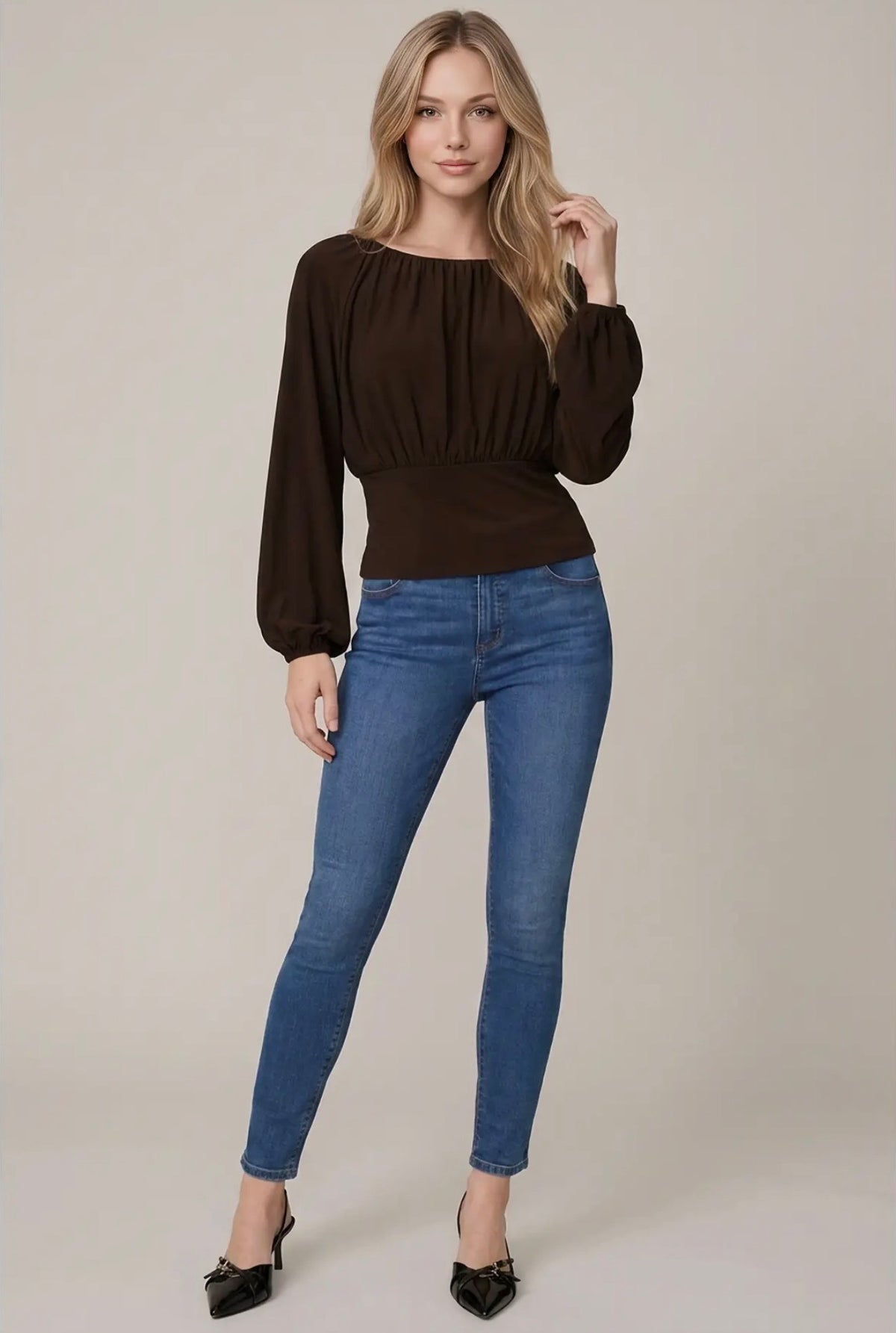 Brushed Knit Balloon Sleeve Top