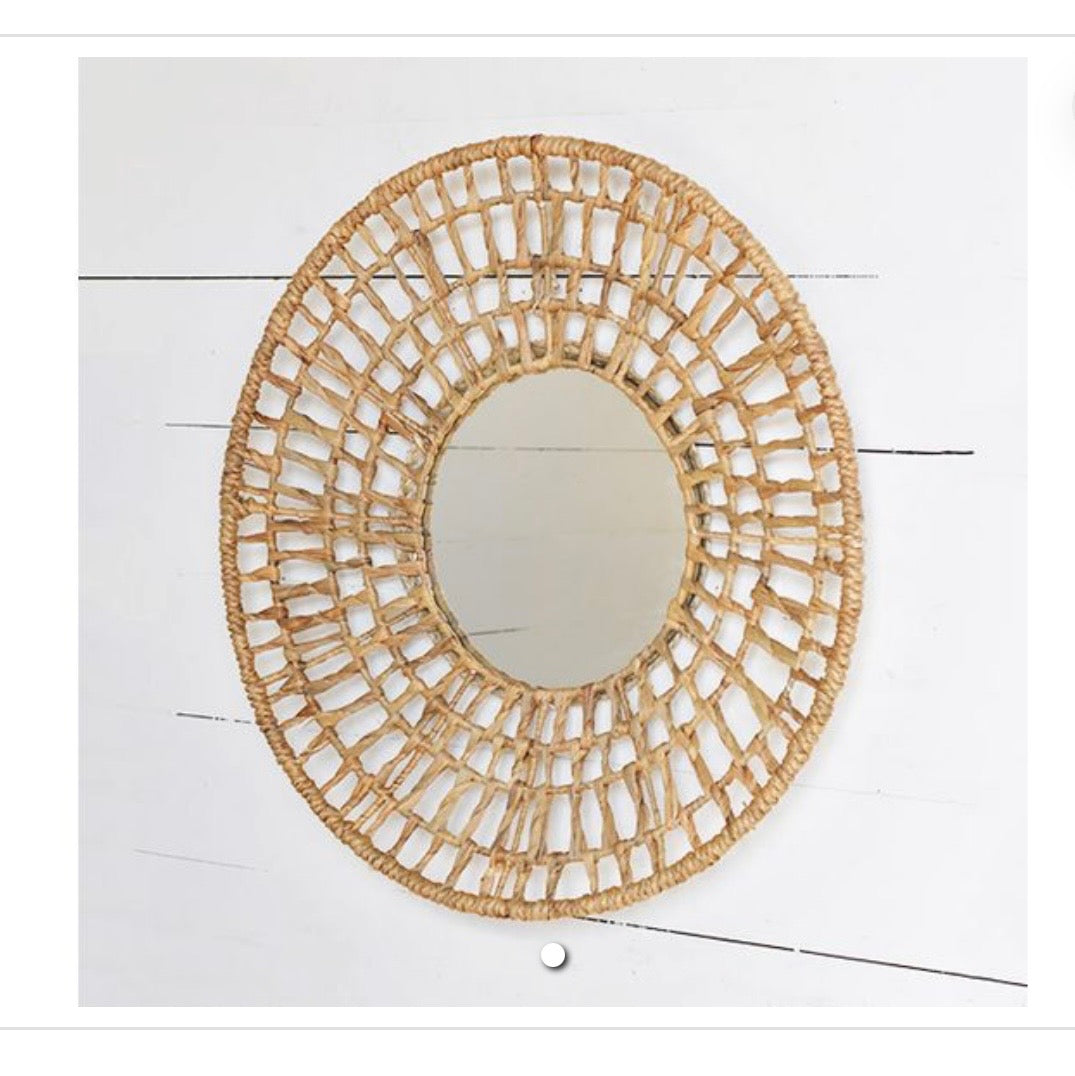 26.77" Round Water Hyacinth Mirror