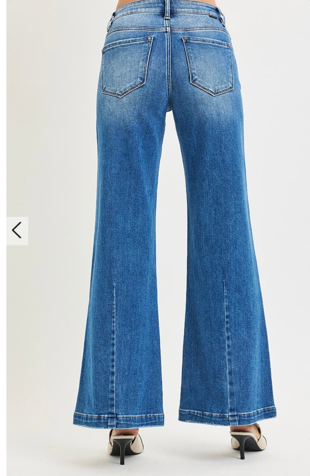 Risen Mid-rise Flare Jeans with crease
