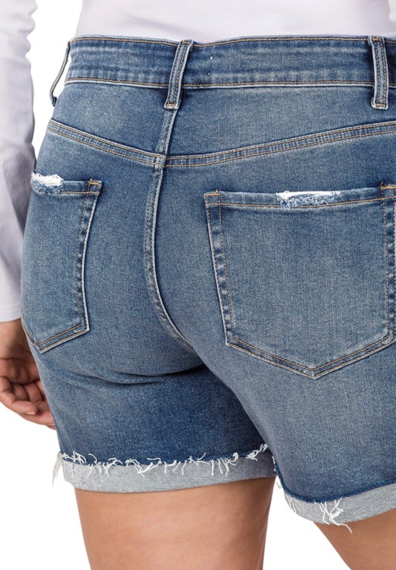 Curvy Cuffed Raw Hem Denim Shorts