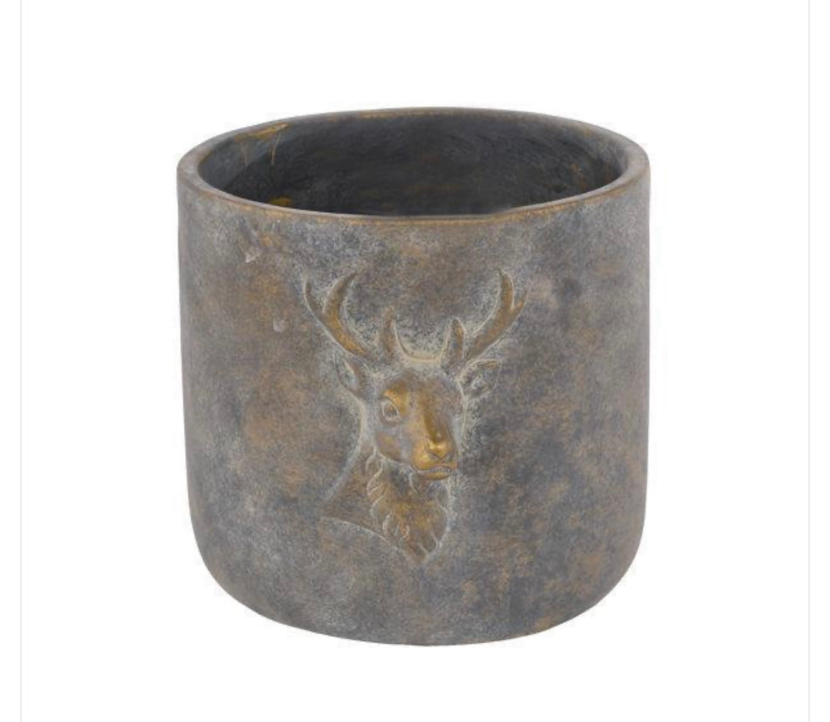 Blk/Bronze Deer Cement Pot LG