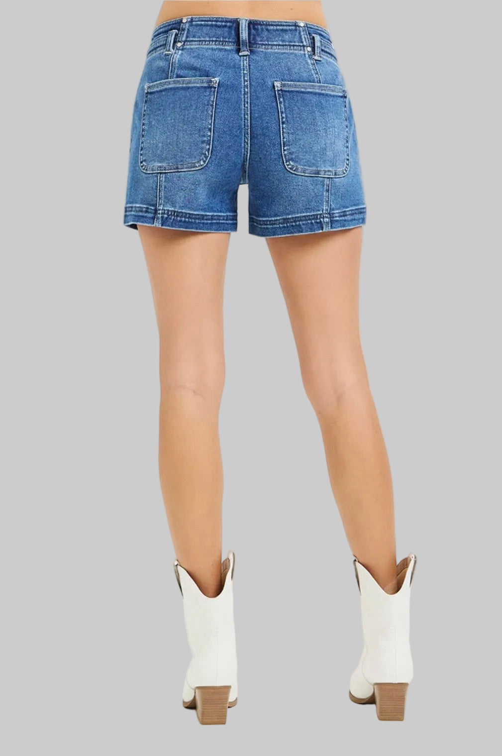 Risen Mid Rise Seam Detail Denim Shorts