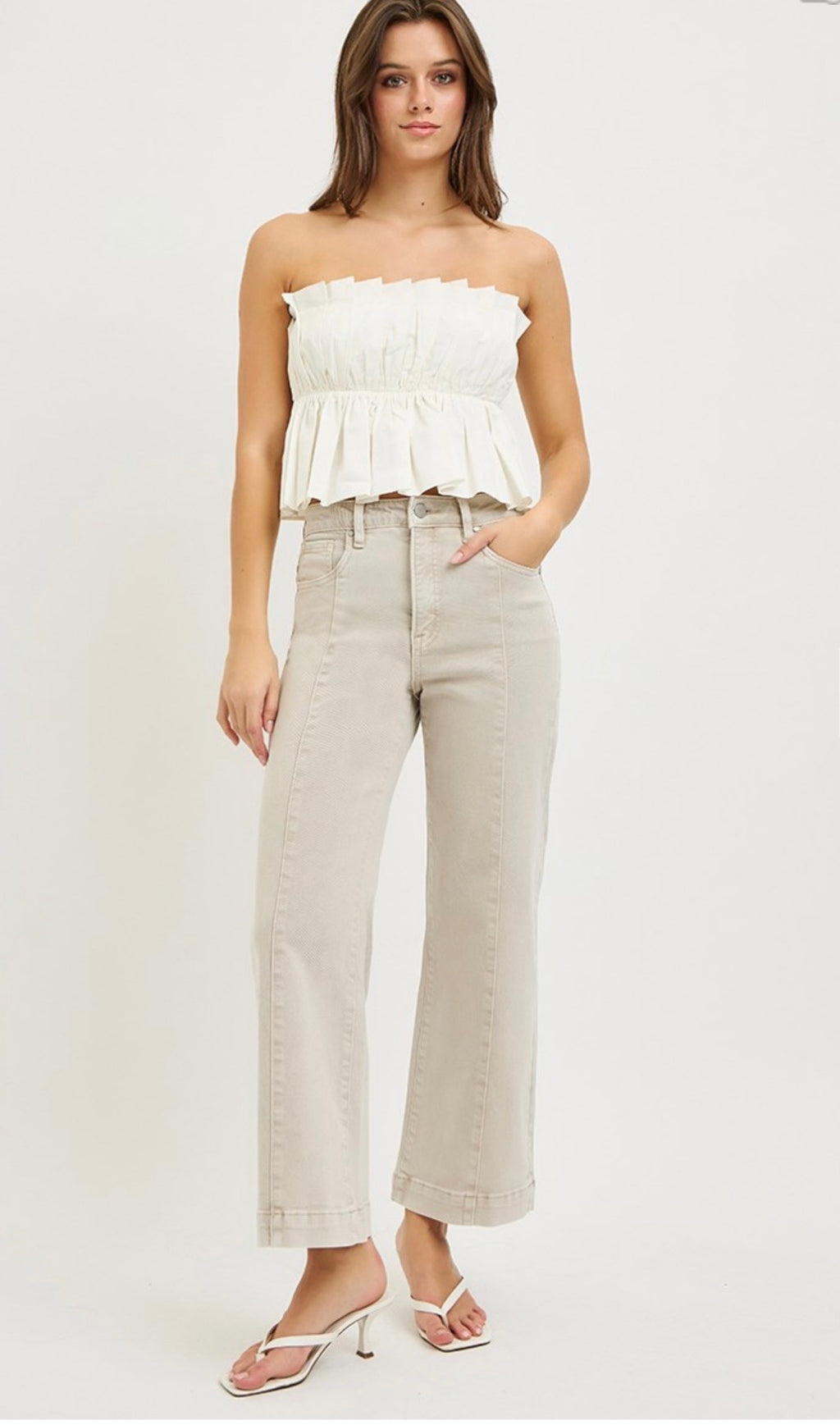 Risen Almond Front Seam Wide Leg Jean