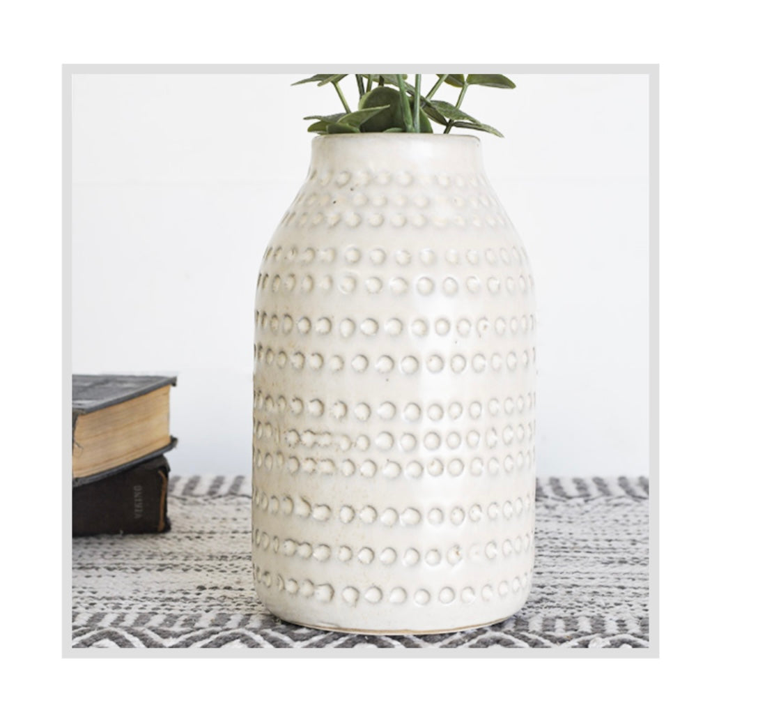 TALL WHITE PATTERN VASE