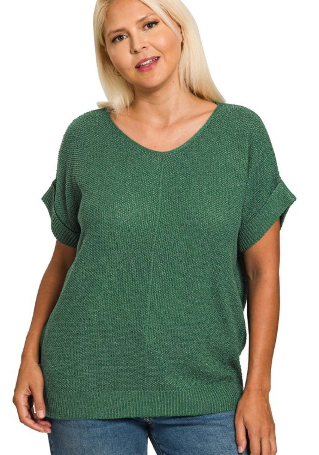 Curvy Center Seam Short Sleeve Sweater