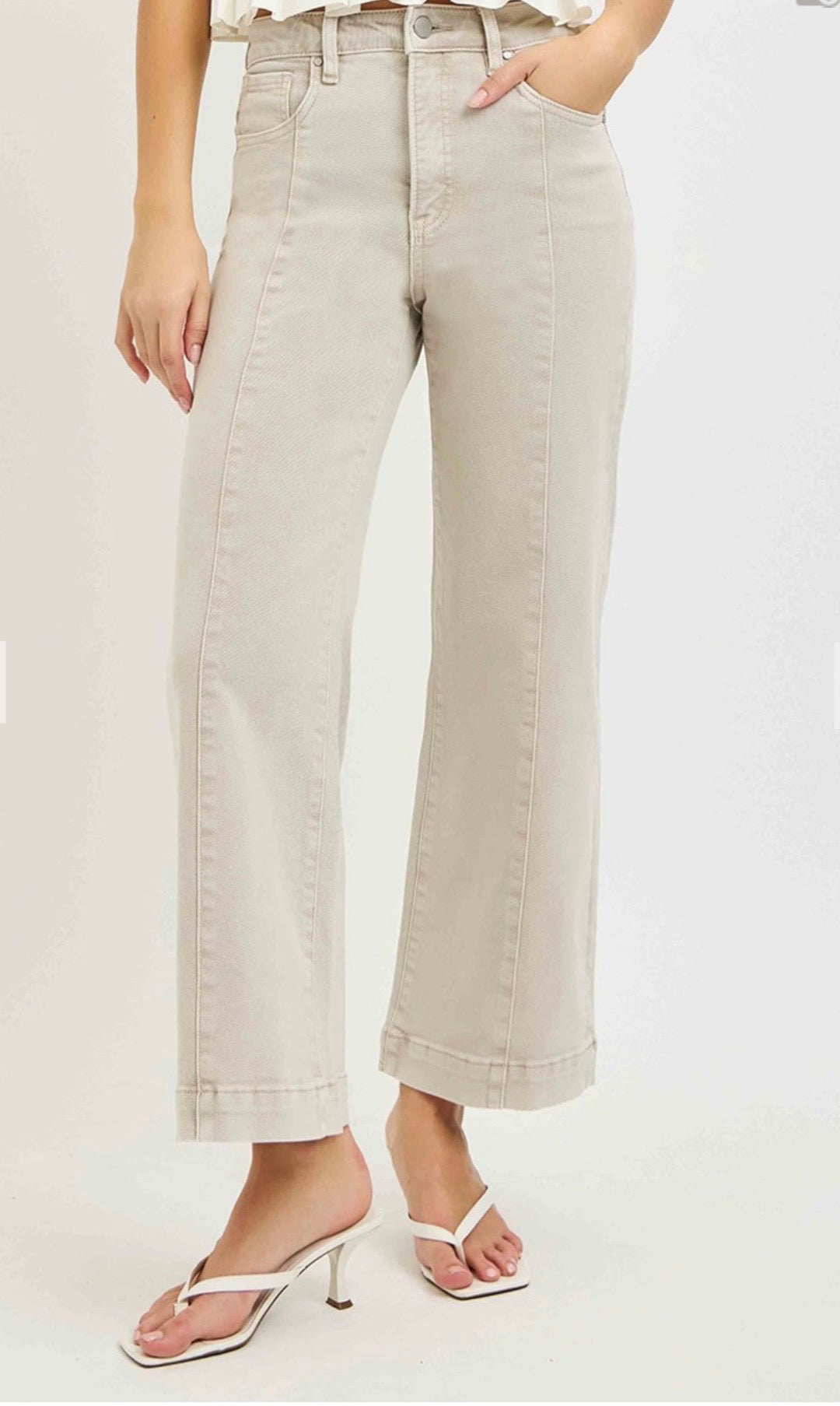 Risen Almond Front Seam Wide Leg Jean