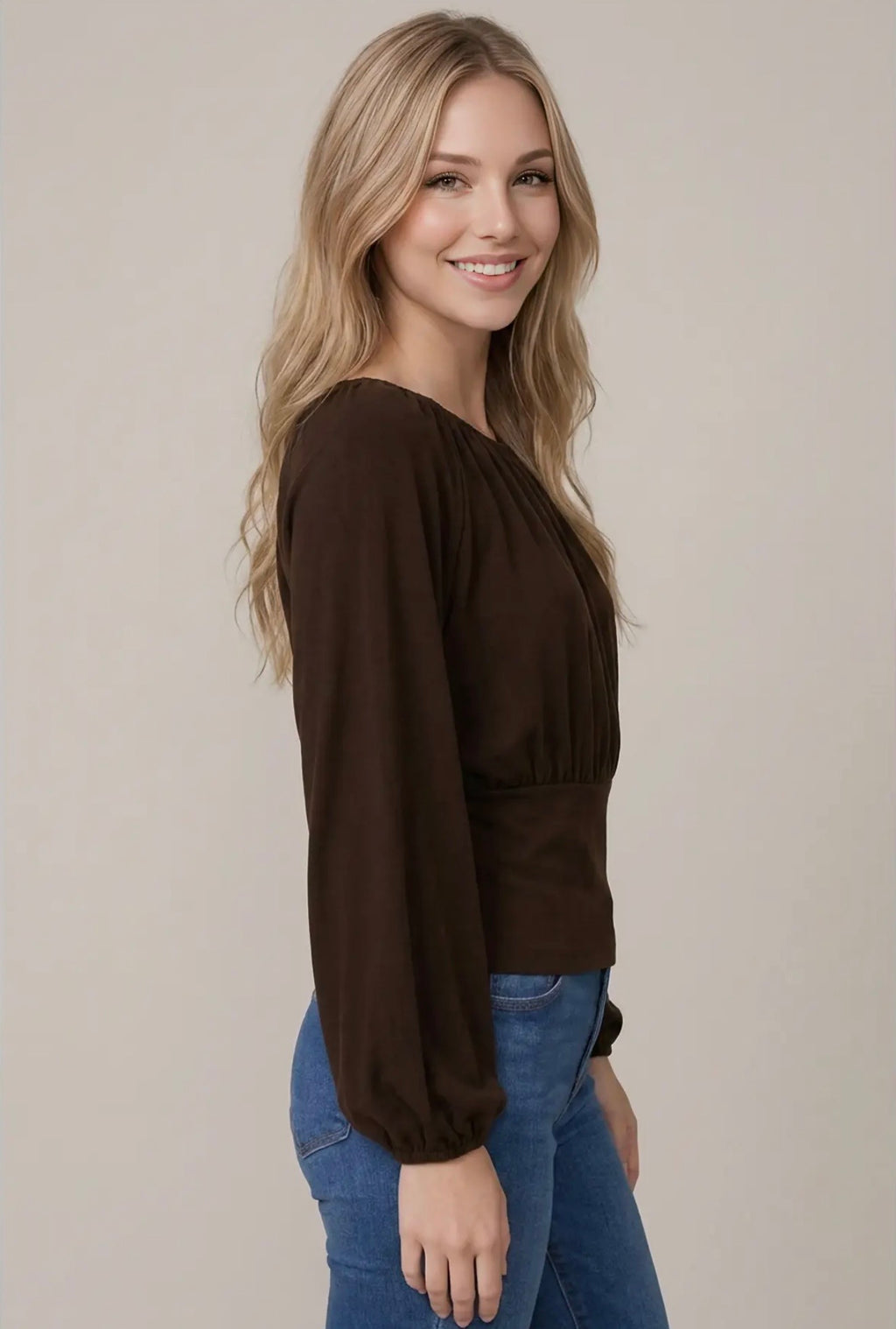 Brushed Knit Balloon Sleeve Top