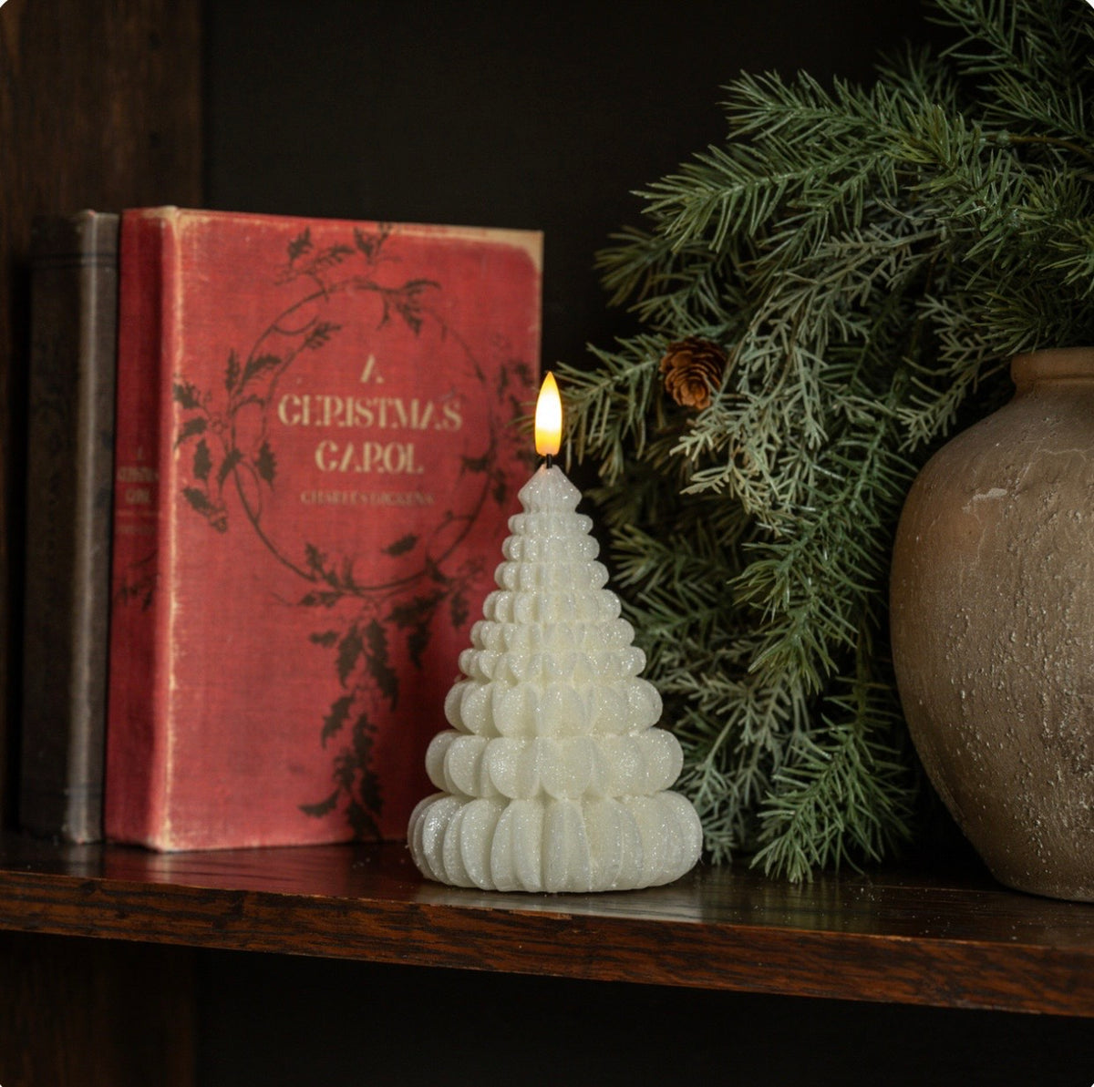 5.5" CREAM SHIMMER 3D FLAME RUFFLE TREE CANDLE