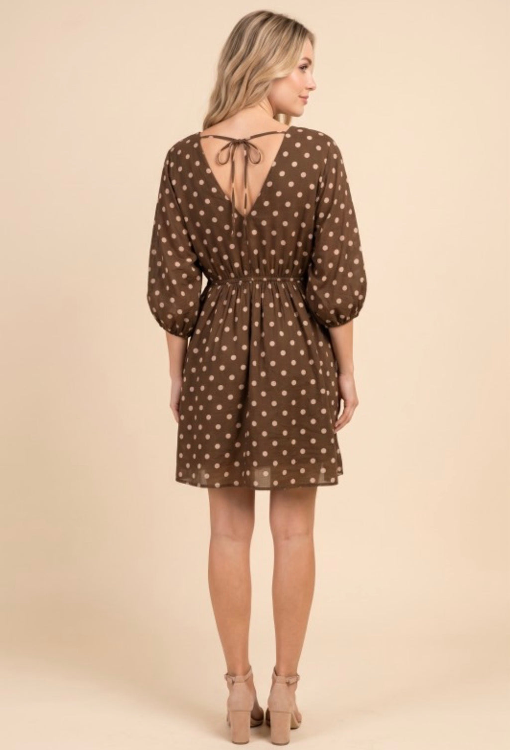 Smocked Neckline Polka Dot Dolman Dress