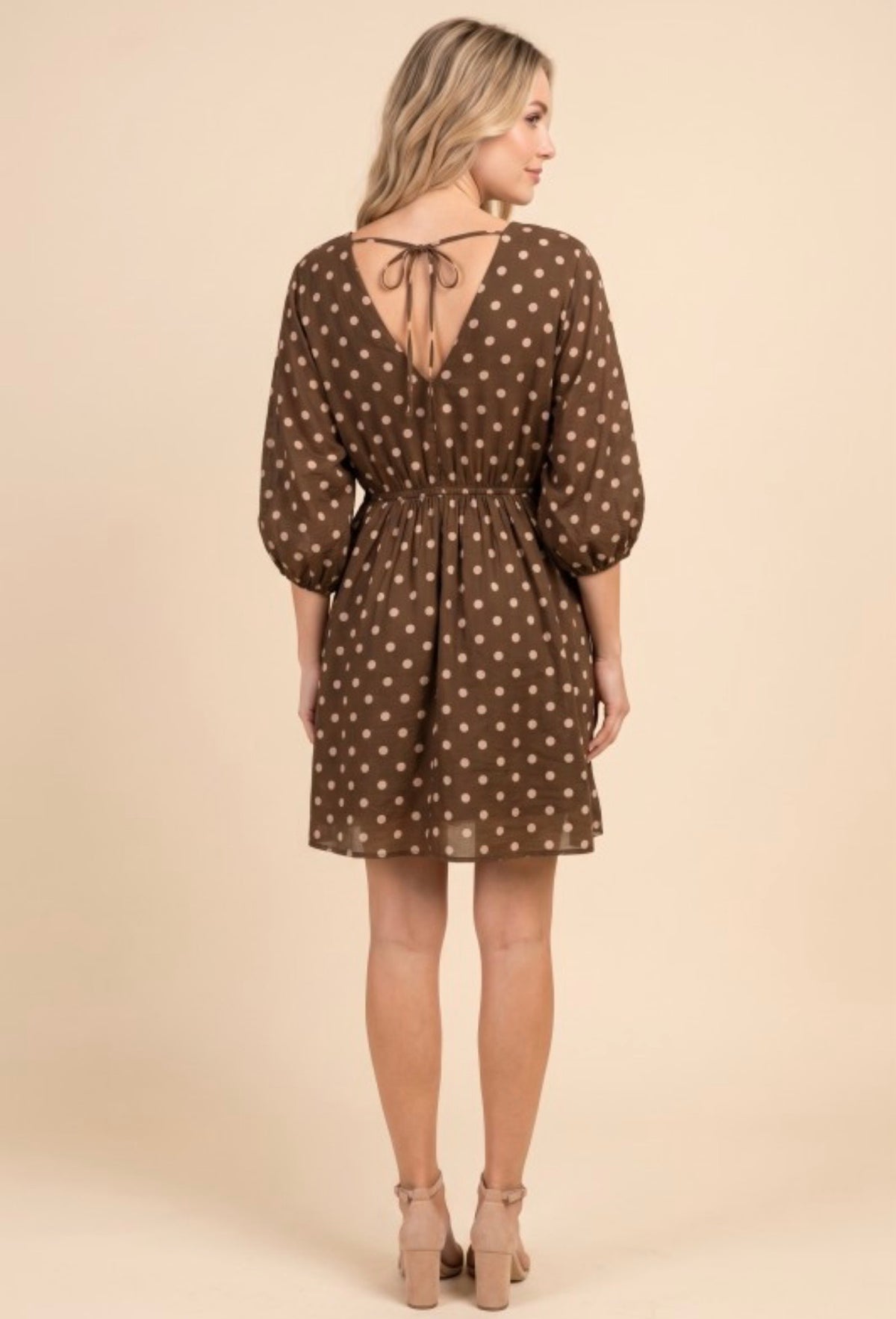 Smocked Neckline Polka Dot Dolman Dress