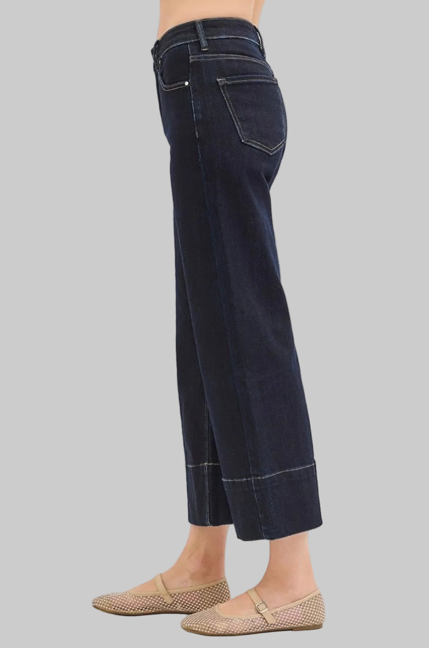 Risen Tummy Control Wide Seam Cropped Dark Jean