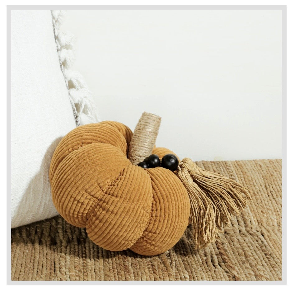 8" Brown Velvet Pumpkin with Beads