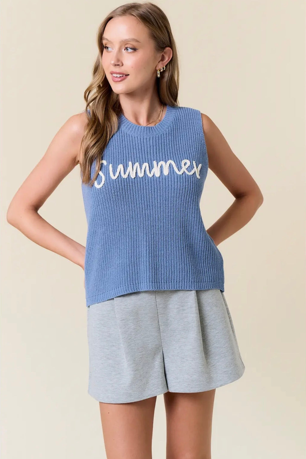 ROUND NECK SUMMER SWEATER TANK TOP