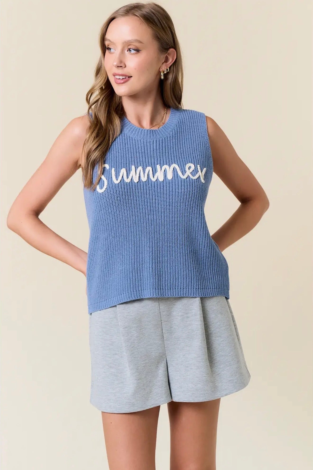 ROUND NECK SUMMER SWEATER TANK TOP