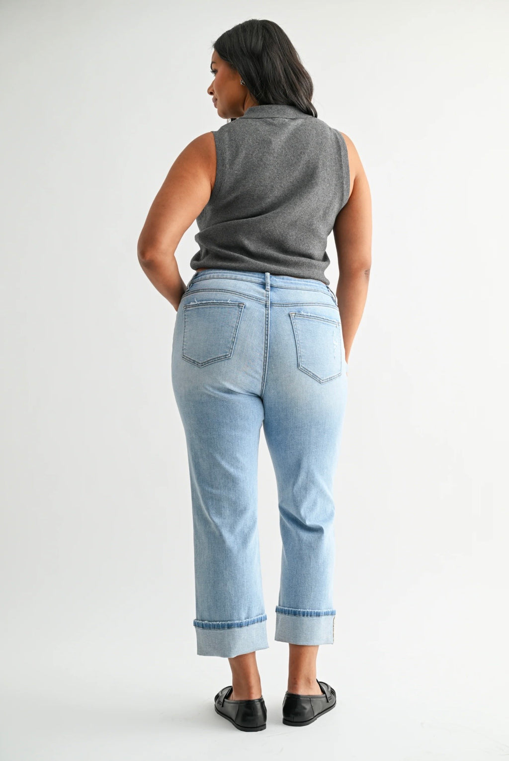 Curvy Mica Mid-Rise Cuffed Straight Leg Jeans