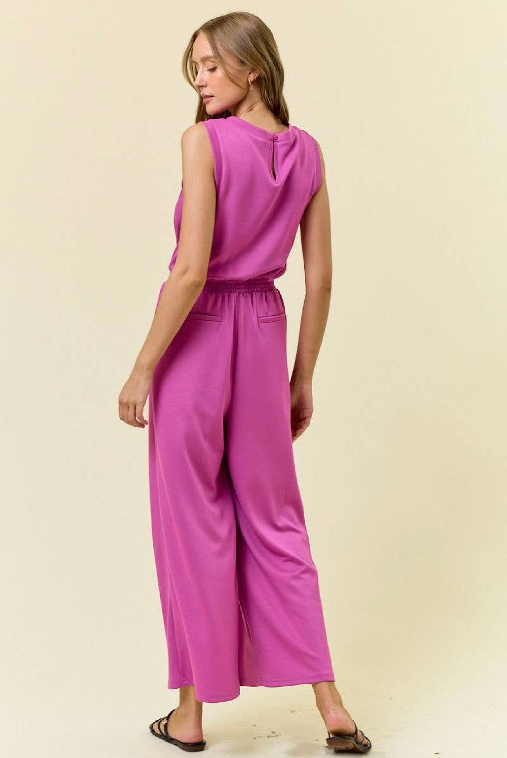 V NECK BRUSHED MODAL WIDE CULOTTE LEG JUMPSUIT
