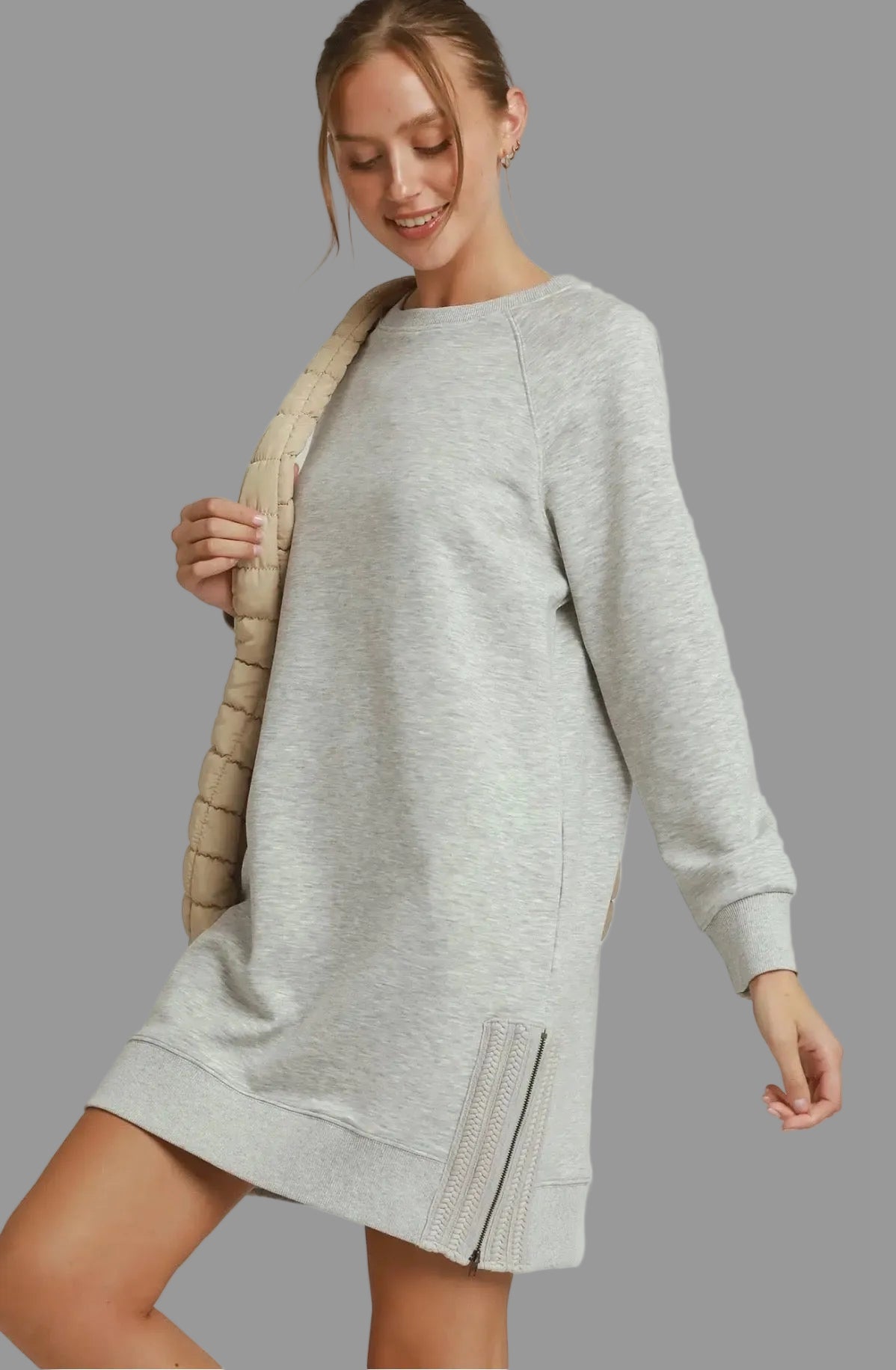 Luxe Knit Side Zip Detail Casual Dress