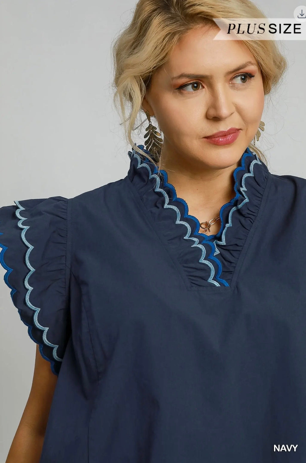 Curvy Scalloped Ruffle Sleeve Top