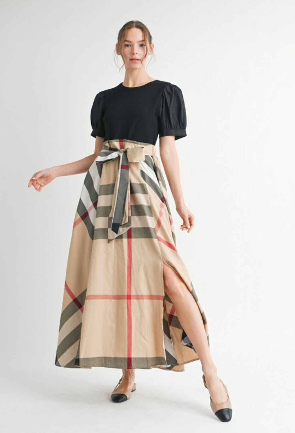 Black + Plaid Shirt and Maxi Skirt Set