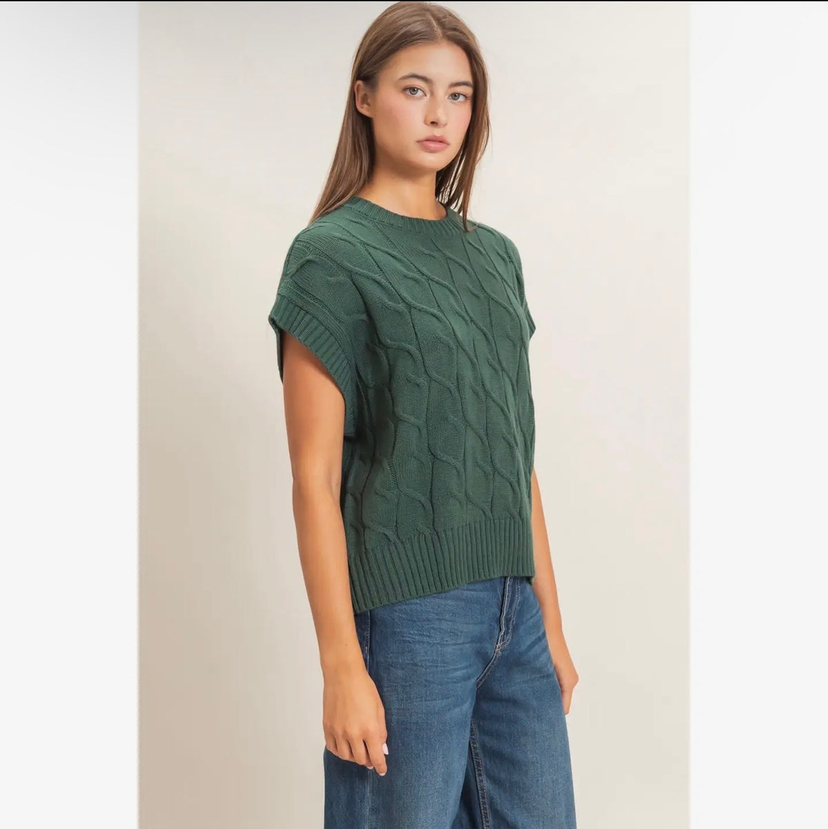 Cable Knit Cap Sleeve Sweater
